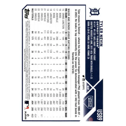 2023 Topps Update Series #US89 Tyler Nevin NM-MT Detroit Tigers Baseball Card - Baseball Card