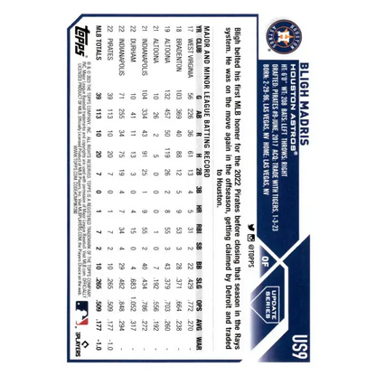 2023 Topps Update Series #US9 Bligh Madris NM-MT RC Rookie Houston Astros Baseball Card - Baseball Card