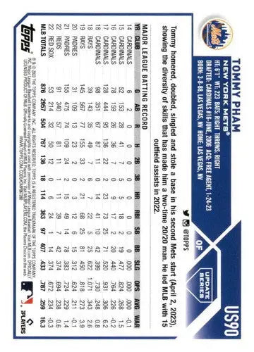 2023 Topps Update Series US90 Tommy Pham Mets baseball card NM-MT in product 73861