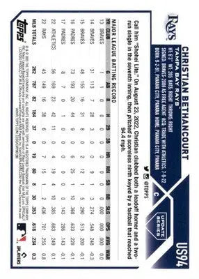 2023 Topps Update Series #US94 Christian Bethancourt NM-MT Rays ID:81181 - Baseball Card Single