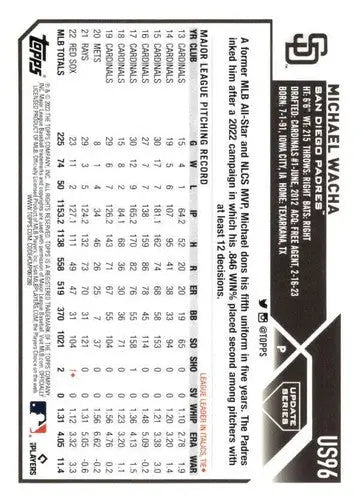 2023 Topps Update Series #US96 Michael Wacha NM-MT Padres ID:63864 - Baseball Card Single
