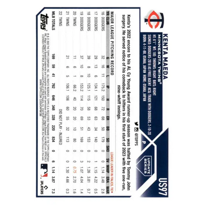 2023 Topps Update Series #US97 Kenta Maeda NM-MT Minnesota Twins Baseball Card - Baseball Card