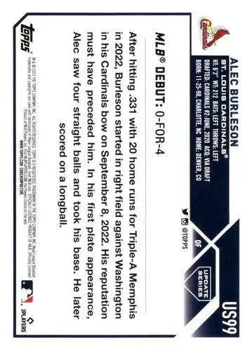 2023 Topps Update Series US99 Alec Burleson baseball card near mint Cardinals Roo ID 65696