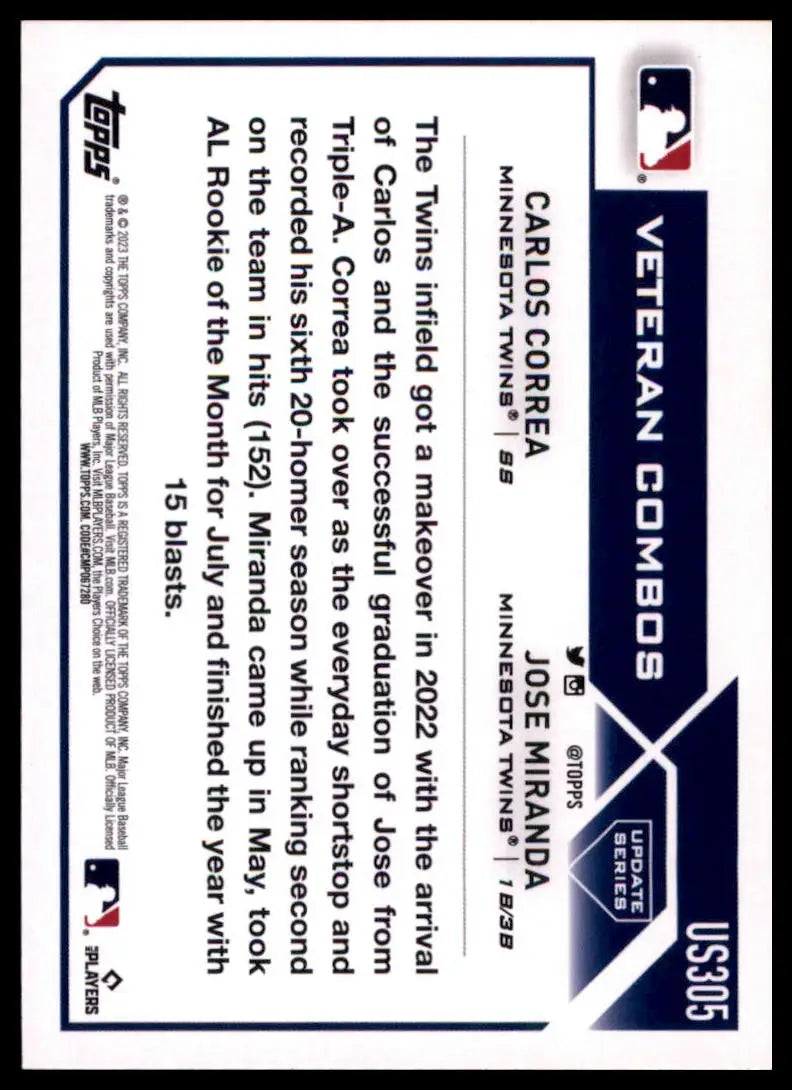 2023 Topps Update - Silver Foilboard New Look Twins (Miranda / Correa) US305 NM - Baseball Card Single