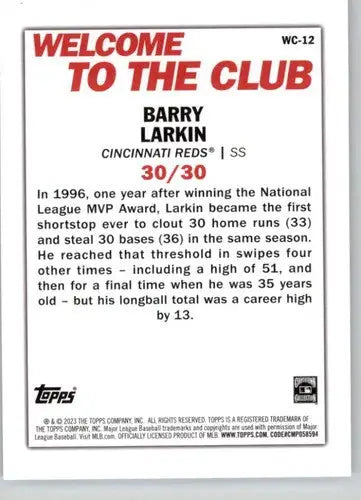 2023 Topps Welcome to the Club #WC-12 Barry Larkin NM-MT Reds ID:57951 - Baseball Card Single