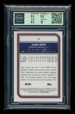 2023 Topps World Baseball Classic Juan Soto #11 Gold Rainbow Foil 25/50 AC 10 - Baseball Card Single