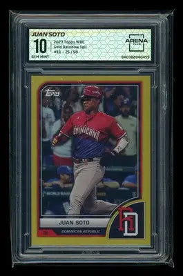 2023 Topps World Baseball Classic Juan Soto #11 Gold Rainbow Foil 25/50 AC 10 - Baseball Card Single