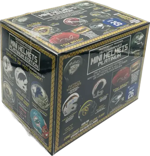 Box of 2023 Tristar Hidden Treasures Football Mini Helmets featuring various teams