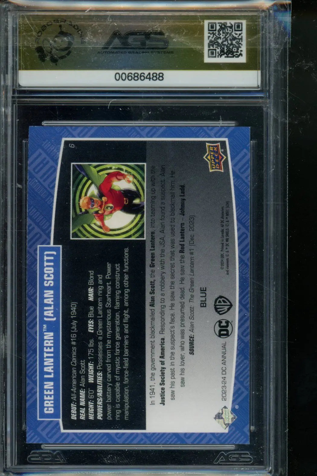 2023 Upper Deck DC Annual Alan Scott Green Lantern Blue #6 AGS 10 - DC Card Single