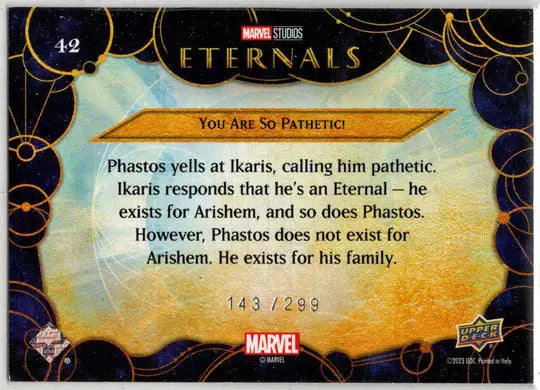 2023 Upper Deck Marvel Eternals Blue Parallel Card 42 ’You Are So Pathetic’ /299 - Marvel Card Single