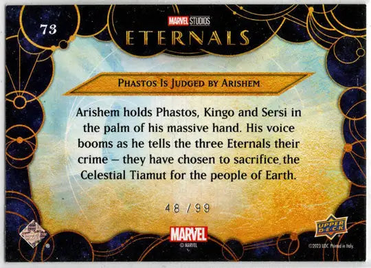 2023 Upper Deck Marvel Eternals Gold Parallel Card 73 ’Phastos Is Judged’ 48/99 - Marvel Card Single