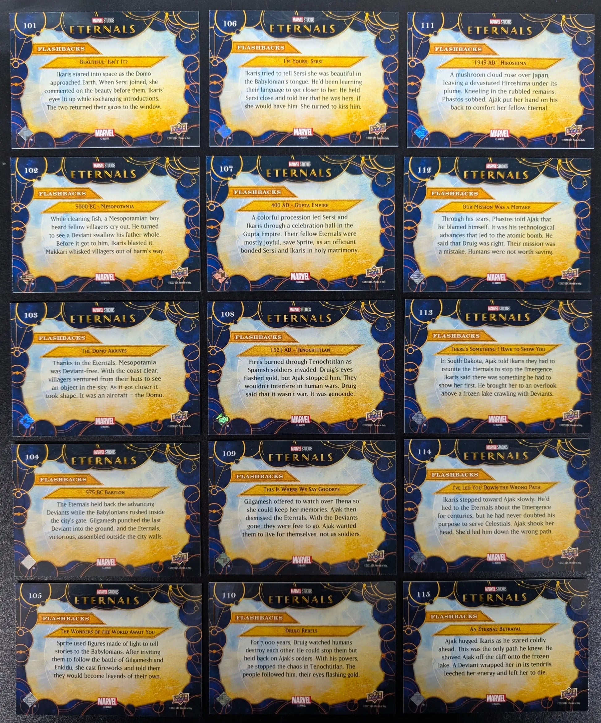2023 Upper Deck Marvel Eternals High Number Flashbacks 15 Card Set 101 to 115 - Marvel Card Single