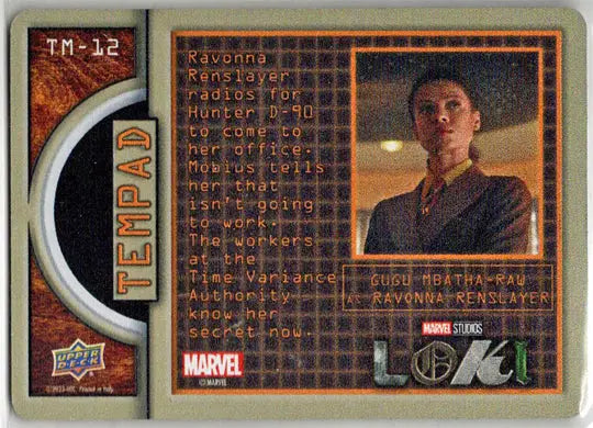 2023 Upper Deck Marvel Loki Tempad Metal Card TM-12 Gugu Mbatha-Raw As Renslayer - Marvel Card Single