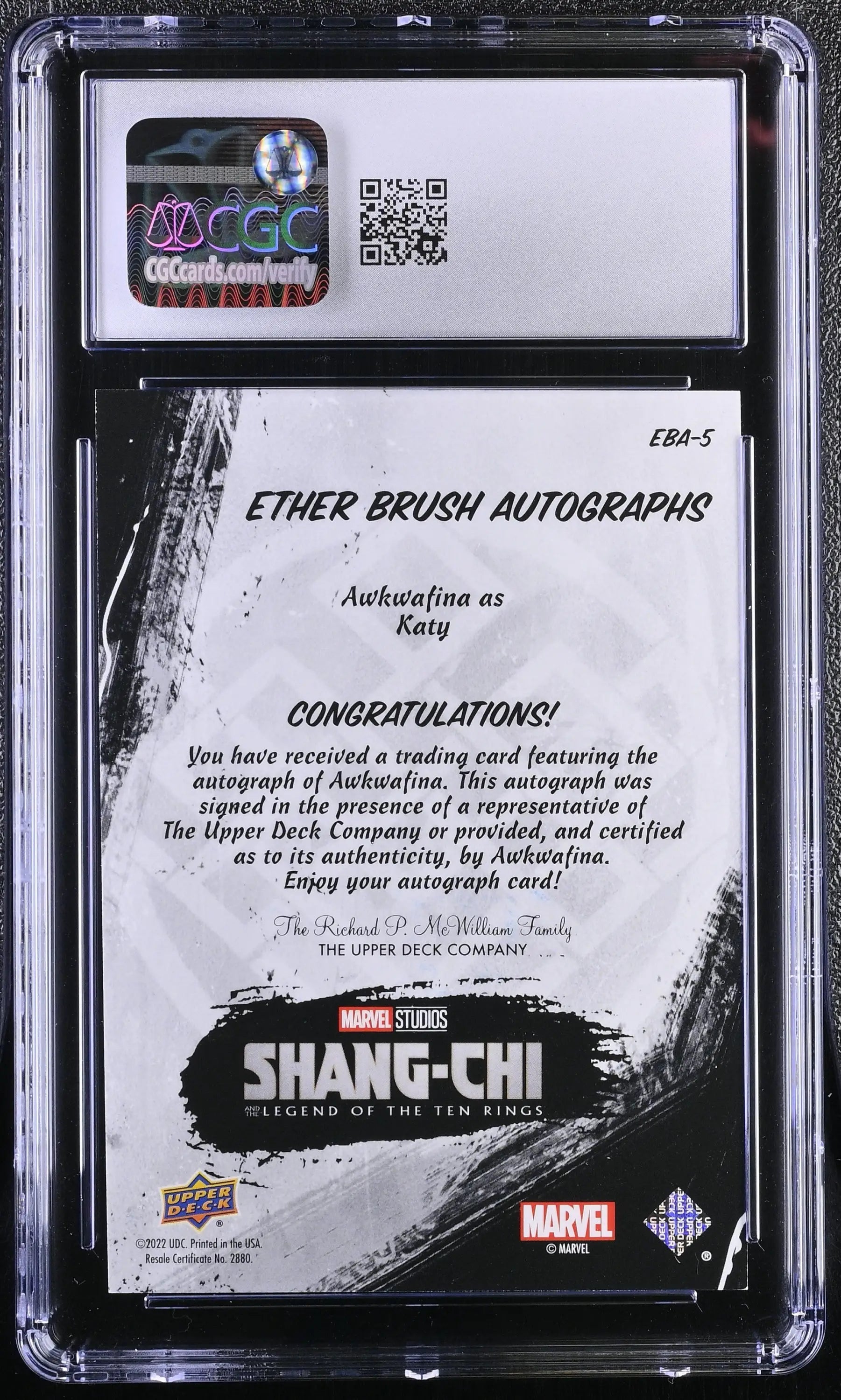 2023 Upper Deck Marvel Shang-Chi EBA-5 Awkwafina as Katy Autograph Card CGC 9 Mint - Marvel Card Single