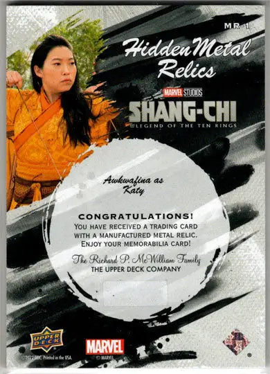 2023 Upper Deck Marvel Shang-Chi Hidden Metal Relics Card MR-1 Awkwafina - Marvel Card Single