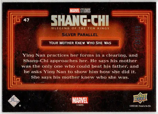 2023 Upper Deck Marvel Shang-Chi Silver Parallel Card 47 ’Your Mother Knew’ /199 - Marvel Card Single