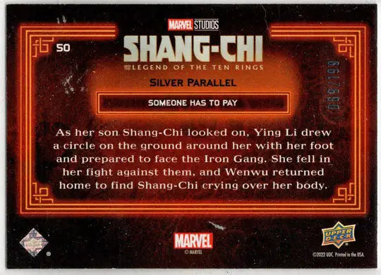 2023 Upper Deck Marvel Shang-Chi Silver Parallel Card 50 Someone Has To Pay /199 - Marvel Card Single