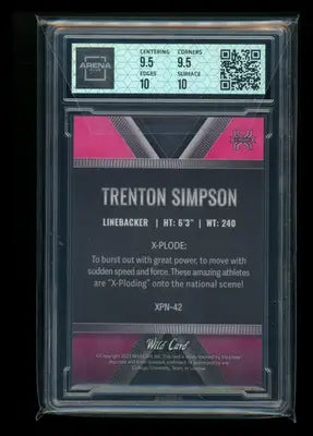 2023 Wild Card National VIP X-Plode Black Pink Trenton Simpson #XPN-42 3/5 AC 10 - Football Card Single