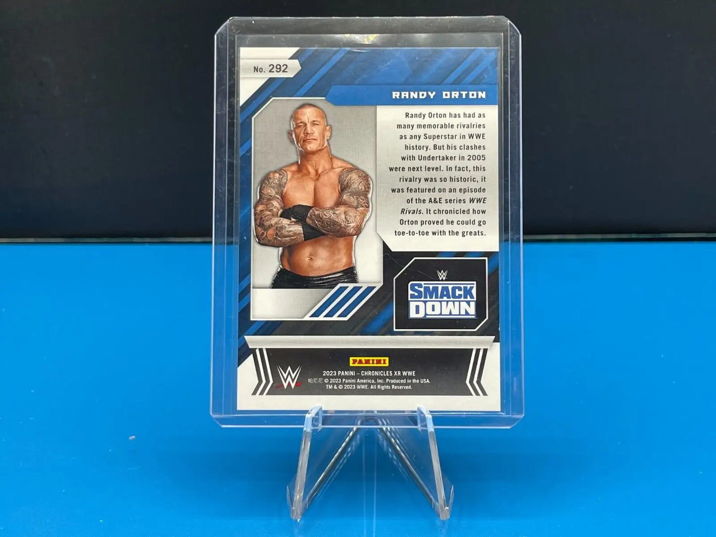 Randy Orton wrestling card from 2023 WWE Chronicles XR Pink #195/199 collectible