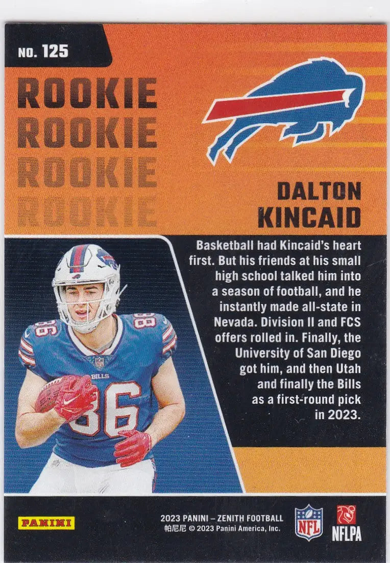 2023 ZENITH #125 DALTON KINCAID ROOKIE- BUFFALO BILLS