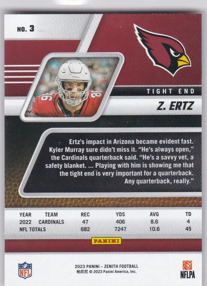 2023 ZENITH #3 ZACH ERTZ RED- ARIZONA CARDINALS