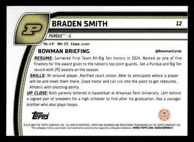 2024-25 Bowman University Chrome #12 Braden Smith - Basketball Card Single