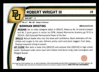 2024-25 Bowman University Chrome #15 Robert Wright III - Basketball Card Single