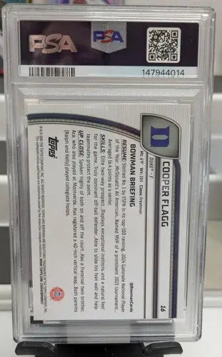 2024-25 Bowman University Chrome #16 Cooper Flagg PSA 9 MINT ID:81938 - Basketball Card Single