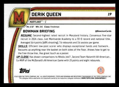 2024-25 Bowman University Chrome #19 Derik Queen - Basketball Card Single
