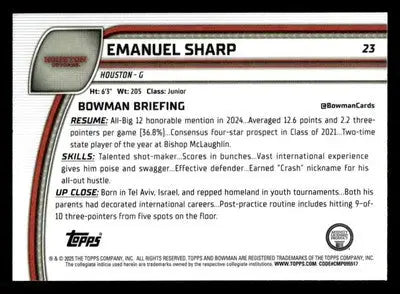 2024-25 Bowman University Chrome #23 Emanuel Sharp - Basketball Card Single