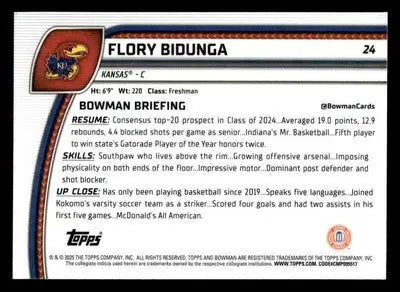 2024-25 Bowman University Chrome #24 Flory Bidunga - Basketball Card Single