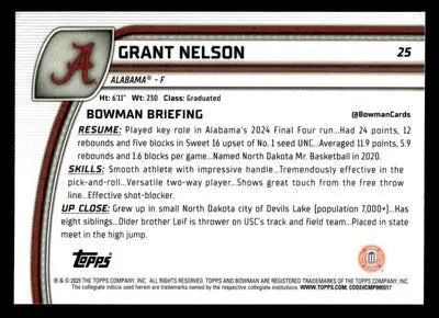 2024-25 Bowman University Chrome #25 Grant Nelson - Basketball Card Single