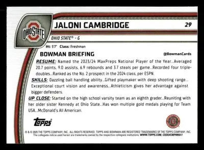 2024-25 Bowman University Chrome #29 Jaloni Cambridge - Basketball Card Single