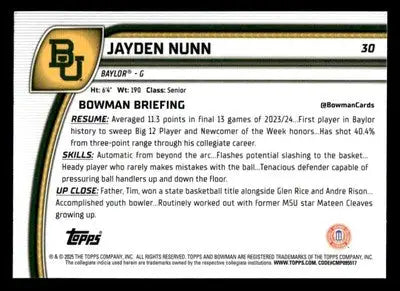 2024-25 Bowman University Chrome #30 Jayden Nunn - Basketball Card Single