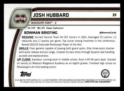 2024-25 Bowman University Chrome #35 Josh Hubbard - Basketball Card Single