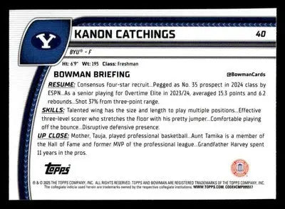 2024-25 Bowman University Chrome #40 Kanon Catchings X-Fractor - Basketball Card Single