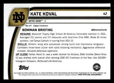 2024-25 Bowman University Chrome #42 Kate Koval - Basketball Card Single