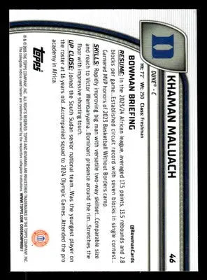 2024-25 Bowman University Chrome #46 Khaman Maluach - Basketball Card Single