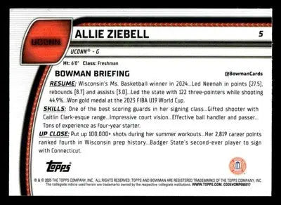 2024-25 Bowman University Chrome #5 Allie Ziebell - Basketball Card Single