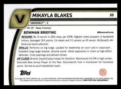 2024-25 Bowman University Chrome #55 Mikayla Blakes - Basketball Card Single