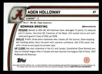 2024-25 Bowman University Chrome #57 Aden Holloway - Basketball Card Single