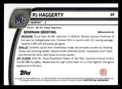 2024-25 Bowman University Chrome #59 PJ Haggerty - Basketball Card Single