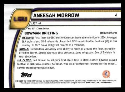 2024-25 Bowman University Chrome #6 Aneesah Morrow - Basketball Card Single