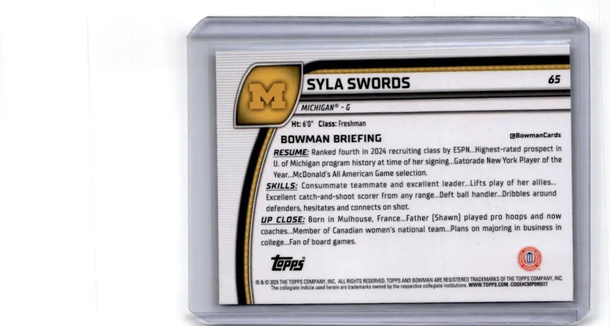2024-25 Bowman University Chrome #65 Syla Swords Black Wave Refractor - Basketball Card Single