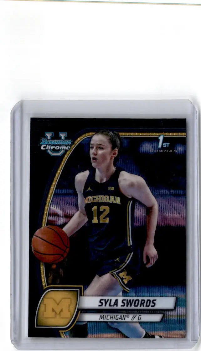 2024-25 Bowman University Chrome #65 Syla Swords Black Wave Refractor - Basketball Card Single