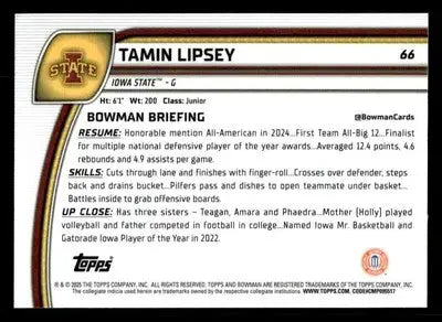 2024-25 Bowman University Chrome #66 Tamin Lipsey - Basketball Card Single