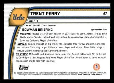 2024-25 Bowman University Chrome #67 Trent Perry - Basketball Card Single