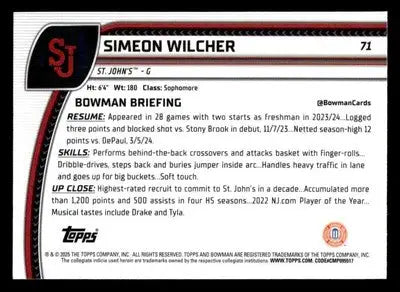 2024-25 Bowman University Chrome #71 Simeon Wilcher X-Fractor - Basketball Card Single