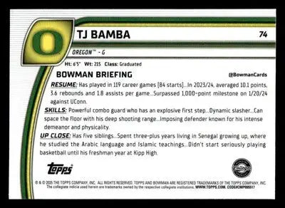 2024-25 Bowman University Chrome #74 TJ Bamba - Basketball Card Single