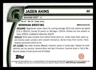 2024-25 Bowman University Chrome #80 Jaden Akins - Basketball Card Single